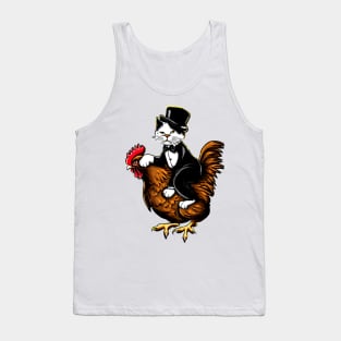 Tuxedo Cat on a Chicken Funny Tank Top